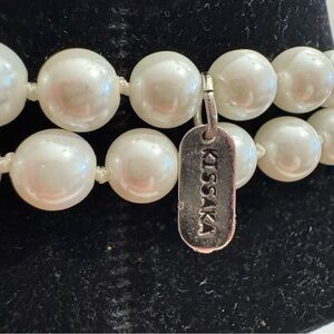 Vintage KISSAKA Faux Hand Knotted Pearl Necklace Signed 48" Classic Timeless